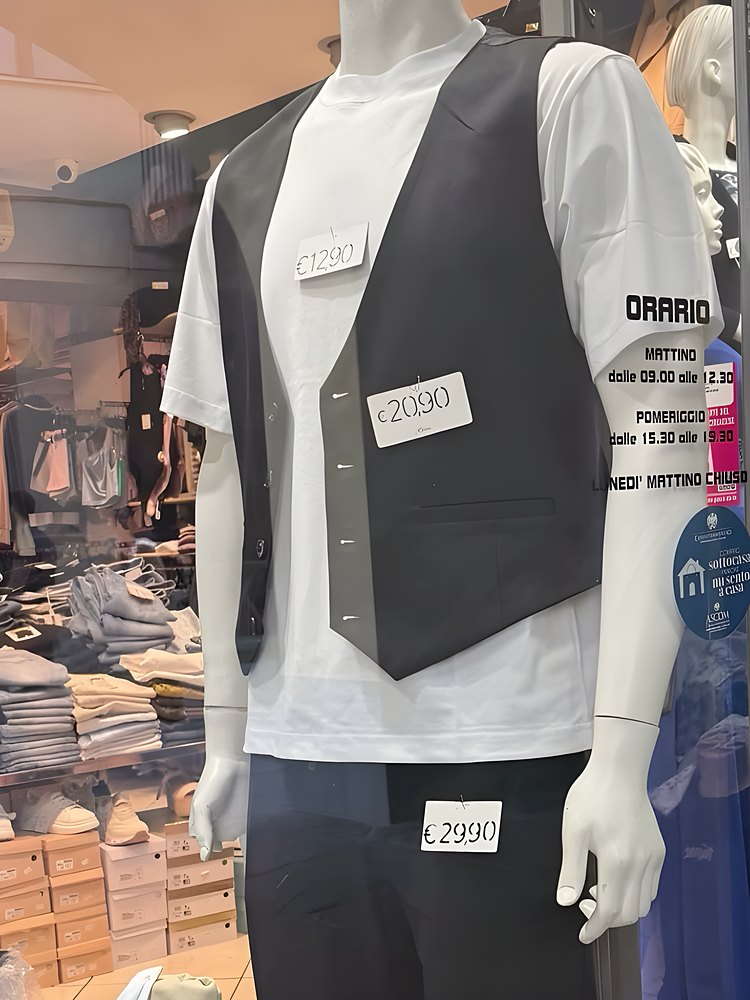 Gilet e t-shirt in vetrina